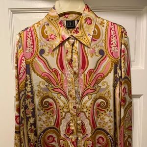 INC International Concepts 100% Silk Satin Paisley Shirt - Size 8